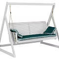 Comfortable White Swing Chair With Green And White Striped Cushions And Soft Pillows
