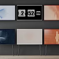 Six Modern Televisions Arranged On Wall Displaying Various Time And Pattern Screens 3d model