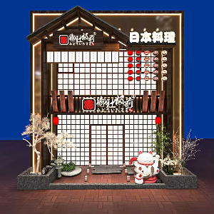 Japanese-style door head Japanese material shop door head facade lucky cat door head landscape sketch shop door head 3d model
