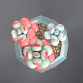 Pink And White Round Succulent Plant In Light Blue Polygonal Pot With Small Pebbles