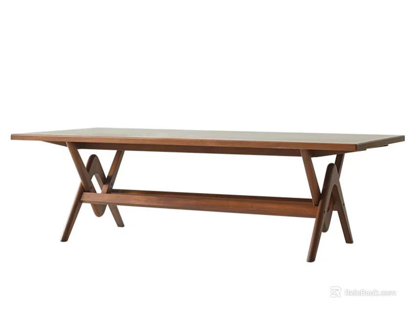 Wooden Dining Table With Crossed Legs Design Long Rectangular Top Minimalist Style 3d model 