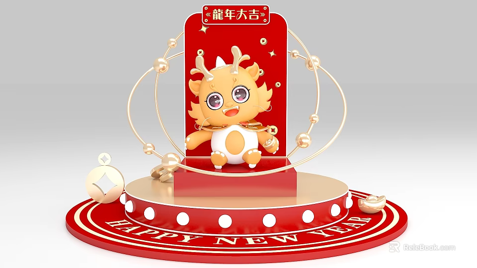 Cartoon Dragon Year of the Dragon New Year Photo Check In Spot With Red Background 3d model 
