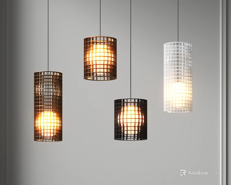Modern Pendant Lights With Grid Design Shades For Contemporary Home Decor 3d model 