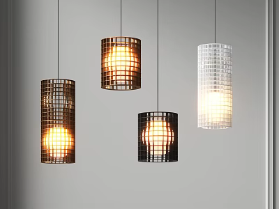 Modern Pendant Lights With Grid Design Shades For Contemporary Home Decor 3d model