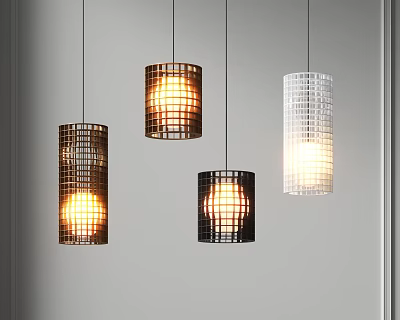 Modern Pendant Lights With Grid Design Shades For Contemporary Home Decor 3d model