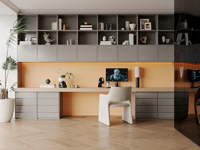 Modern Desk Chair Cabinet Bookcase Desk 3d model