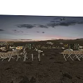 Military Camp Scene With Airplanes Tank Soldiers And Campfires In Desert