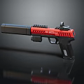 Red And Black Pistol With Suppressor Rail Grip And Tactical Sight