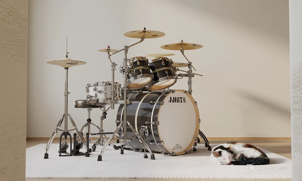 Mapex Professional Drum Set Musical Instrument With Drums Cymbals On White Carpet 3d model 