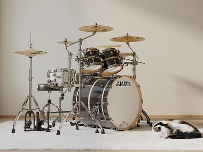 Mapex Professional Drum Set Musical Instrument With Drums Cymbals On White Carpet 3d model