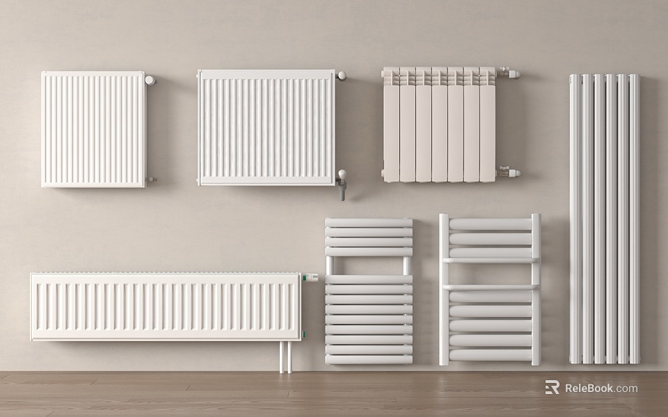 Various White Radiators with Wall Mounted and Floor Standing Designs for Home Heating 3d model 
