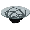 Modern Coffee Table With Glass Top And Woven Black Metal Base Design