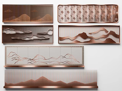 Decorative Wall Panels With Metallic Textures Geometric Patterns And Mountain Designs 3d model