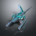 Futuristic Spacecraft With Sleek Green And Silver Design And Glowing Blue Lights