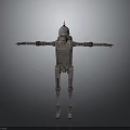 Metallic Robot Structure With Outstretched Arms Legs Head Antenna And Worn Texture 3d model