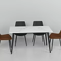 Modern Dining Table Set with White Marble Tabletop and Four Brown Black Chairs Black Legs 3d model