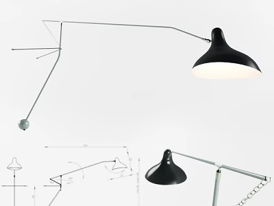 Modern Wall Lamp With Adjustable Metal Arm And Black Shade Design 3d model