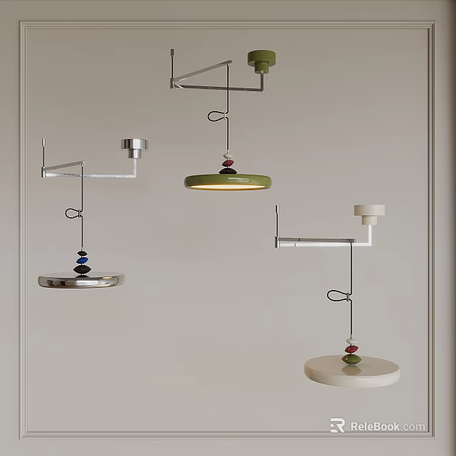 Modern Contemporary Pendant Lights With Metal Hanging Structure And Round Shades In Green White Silver 3d model 