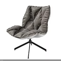 Modern Leisure Chair With Plush Gray Velvet Cushion And Black Tripod Legs