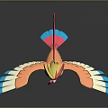 Vibrant Flying Bird With Yellow Pink Feathers Blue Orange Wings And Long Tail
