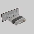 Modern Double Bed With Upholstered Headboard White Pillows And Gray Blanket