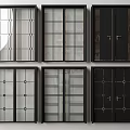 Stylish Double Doors With Various Glass Panel Designs And Black Frames 3d model