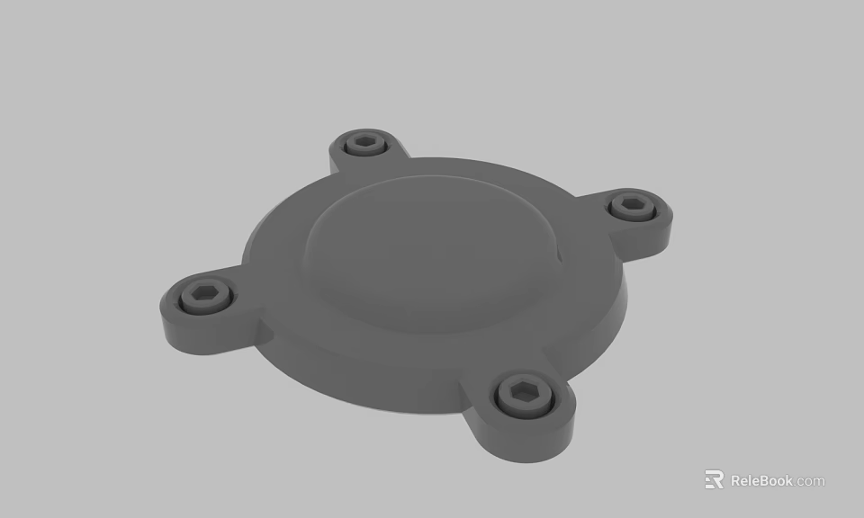 Gray Circular Mechanical Flange Component With Four Mounting Holes 3d model 