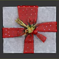 Elegant Gray Gift Box With Red Polka Dot Ribbon And Gold Decorative Flower