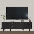 Black TV Stand With Slatted Doors Drawers TV Plant And Decorative Items