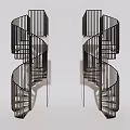 Modern Spiral Staircase With Black Metal Structure And Curved Railings Design