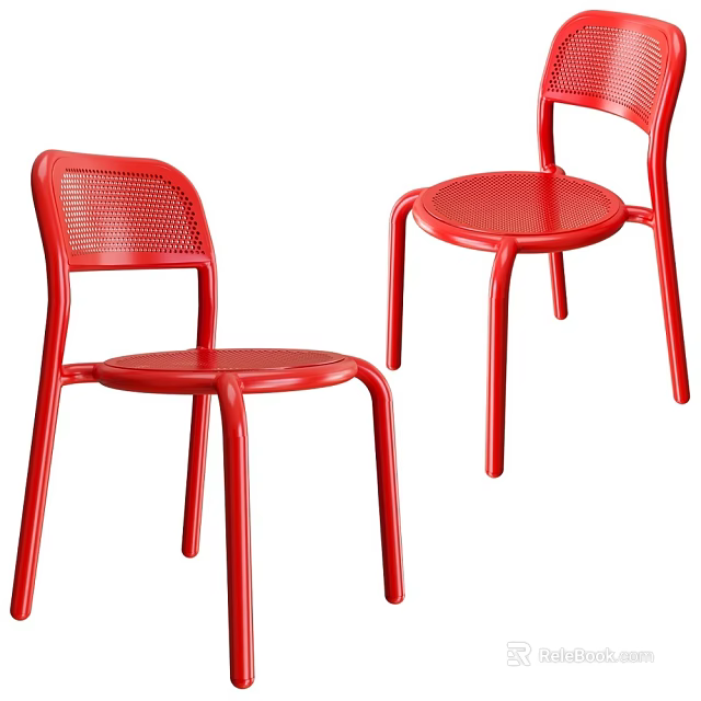 Red Plastic Dining Chairs with Simple Design Mesh Backrest and Round Seat 3d model 