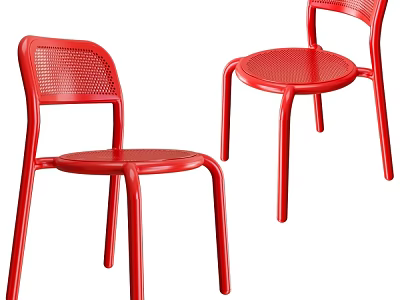 Red Plastic Dining Chairs with Simple Design Mesh Backrest and Round Seat 3d model
