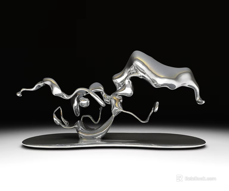 Modern Silver Liquid Metal Artistic Sculpture With Flowing Dynamic Design Base 3d model 