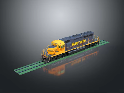 BNSF Yellow And Black Freight Train Locomotive On Rail Tracks View 3d model