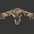 Owl With Spread Wings And Detailed Brown Gold Feathers On Dark Background