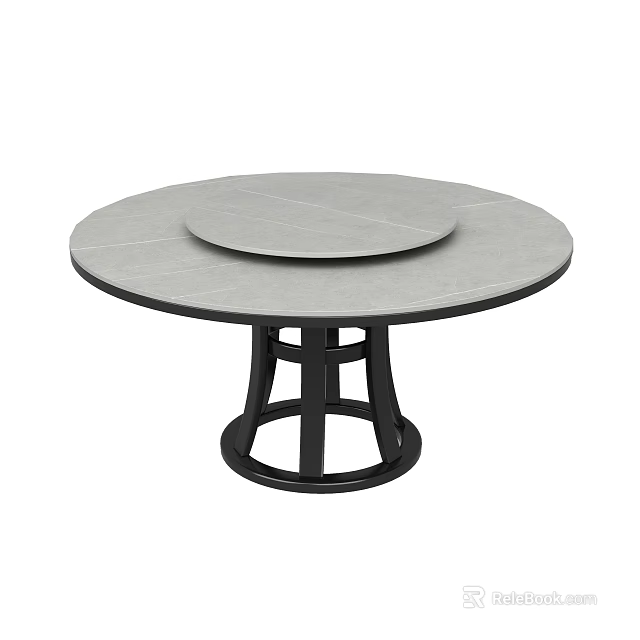 Modern Round Gray Dining Table With Black Crossed Base And Smooth Surface 3d model 