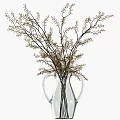 Transparent Glass Vase With White Handles Holding Brown Branches And Golden Flowers