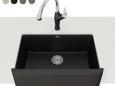 Black Kitchen Sink With Stainless Steel Faucet And Modern Drain Design 3d model