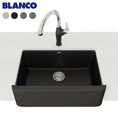 Black Kitchen Sink With Stainless Steel Faucet And Modern Drain Design 3d model