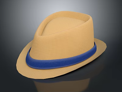 Light Brown Woven Hat With Blue Ribbon Classic Design For Daily Use 3d model