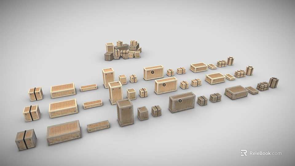 Wooden Display Shelves In Various Sizes And Shapes Arranged For Retail 3d model 