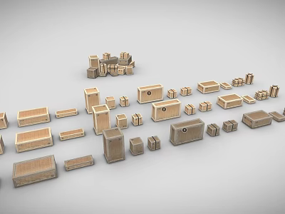 Wooden Display Shelves In Various Sizes And Shapes Arranged For Retail 3d model