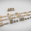 Wooden Display Shelves In Various Sizes And Shapes Arranged For Retail