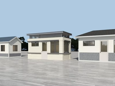 Modern Guard Booths With White Walls Gray Roof Windows And Doors 3d model
