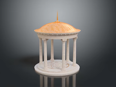 Classical Gazebo Structure With Golden Dome And White Columns On Circular Base 3d model
