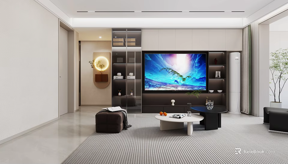 Modern Living and Dining Room Interior With TV Wall Coffee Table And Storage Cabinets 3d model 