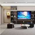Modern Living and Dining Room Interior With TV Wall Coffee Table And Storage Cabinets