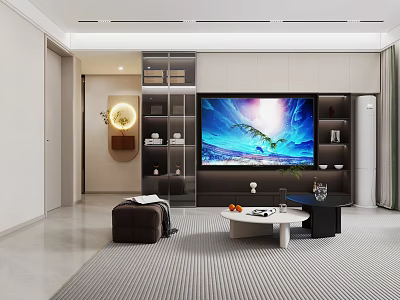 Modern Living and Dining Room Interior With TV Wall Coffee Table And Storage Cabinets 3d model