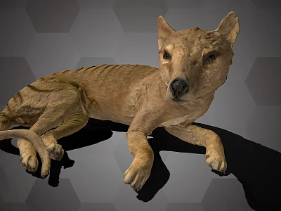 Realistic Brown Canine Animal Lying Relaxed On Gray Hexagonal Background Surface 3d model