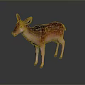 Pink Deer Figurine with White Spots Standing on Dark Background and Reflection